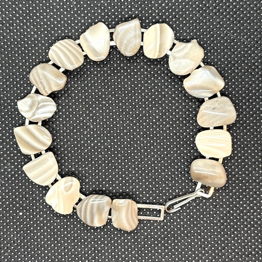 Elegant Gray & White Striated Stone Bracelet